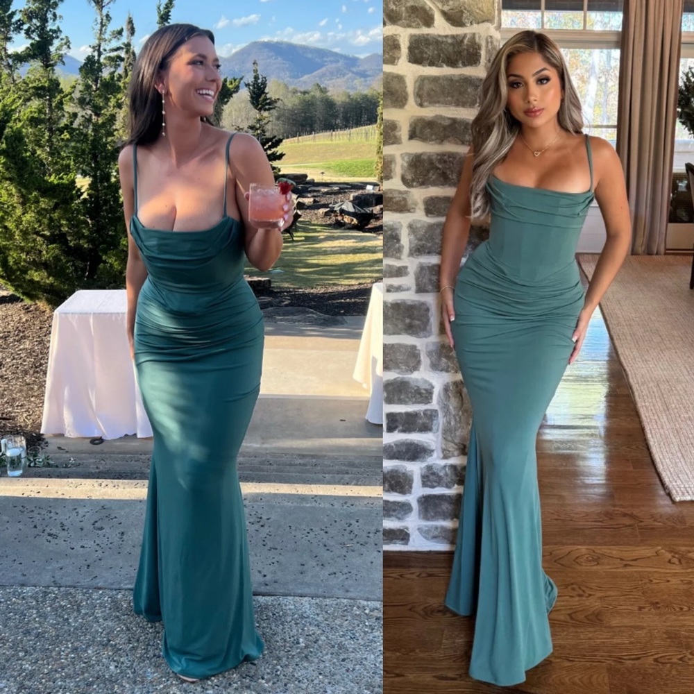 HOUSE OF CB Milena Forest Green Corset Maxi Dress L